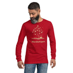 Literary long sleeve unisex t-shirt with Enchanted Tree Glowing Books design in Red
