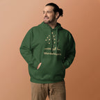 Literary ultra soft unisex hoodie with Enchanted Tree Glowing Books design in forest green