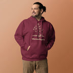 Literary ultra soft unisex hoodie with Enchanted Tree Glowing Books design in maroon