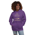 Literary ultra soft unisex hoodie with Enchanted Tree Glowing Books design in purple