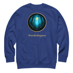 Glimmer of Light crewneck sweatshirt featuring a glowing star in a gold-bordered forest circle, with Wordwhispers lettering beneath in team royal