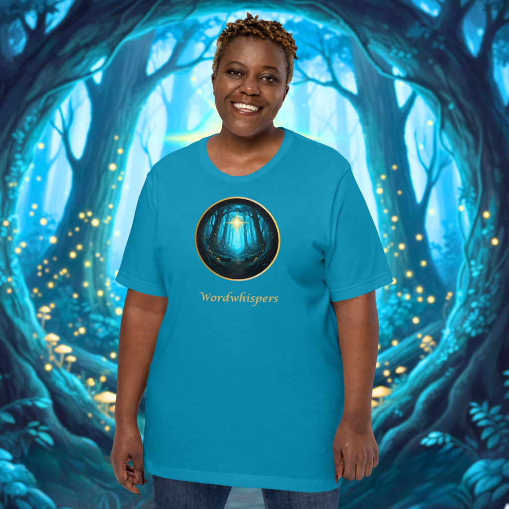 Literary T-shirt - Aqua - Glimmer of Light design - for readers and writers - unisex