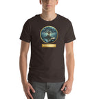 Mystical Tree unisex literary t-shirt, front view — soft cotton tee with glowing tree design, perfect gift for readers and writers — brown