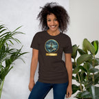 Mystical Tree unisex literary t-shirt, front view — soft cotton tee with glowing tree design, perfect gift for readers and writers — brown
