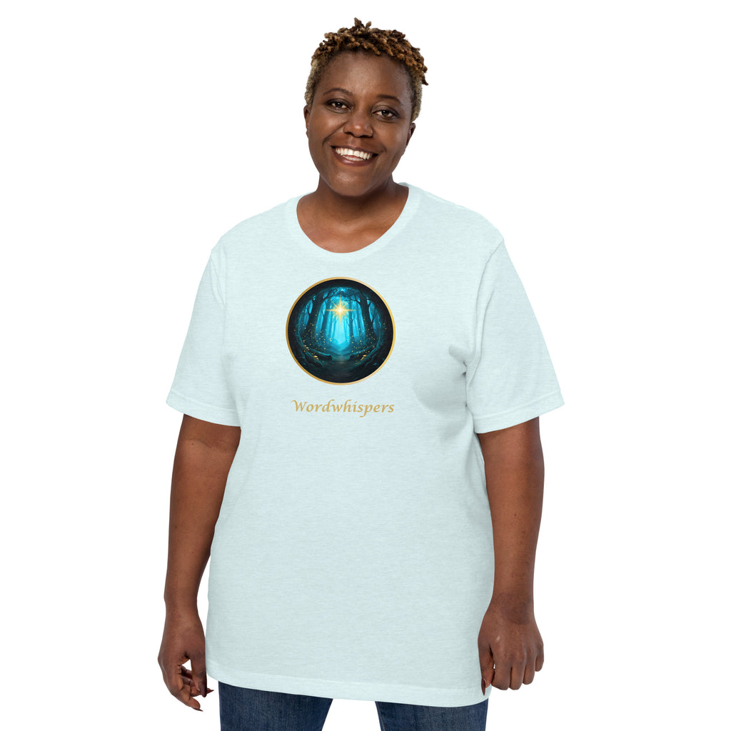 Literary t-shirt - Glimmer of Light design - for readers and writers - unisex - ice blue