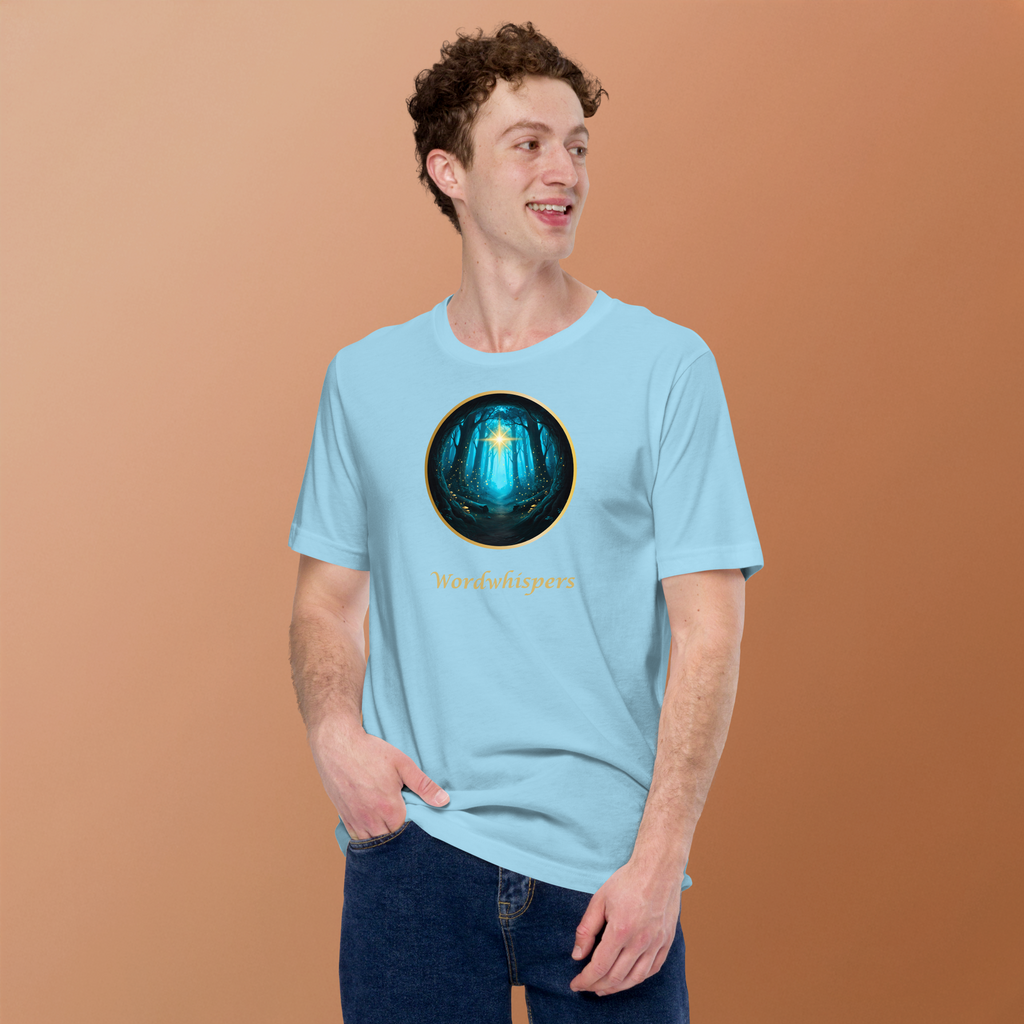 Literary t-shirt - Glimmer of Light design - for readers and writers - unisex - ocean blue