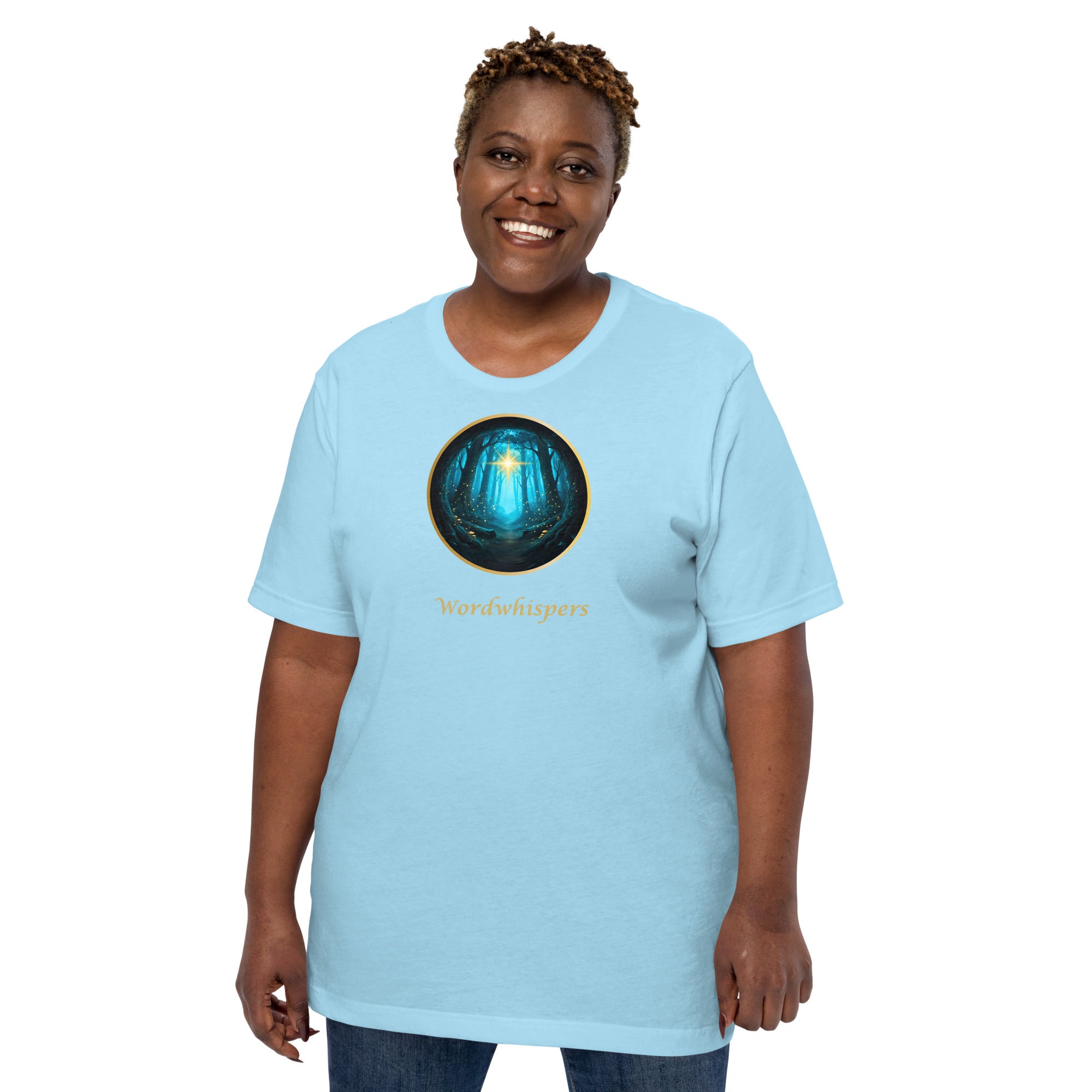 Literary t-shirt - Glimmer of Light design - for readers and writers - unisex - ocean blue
