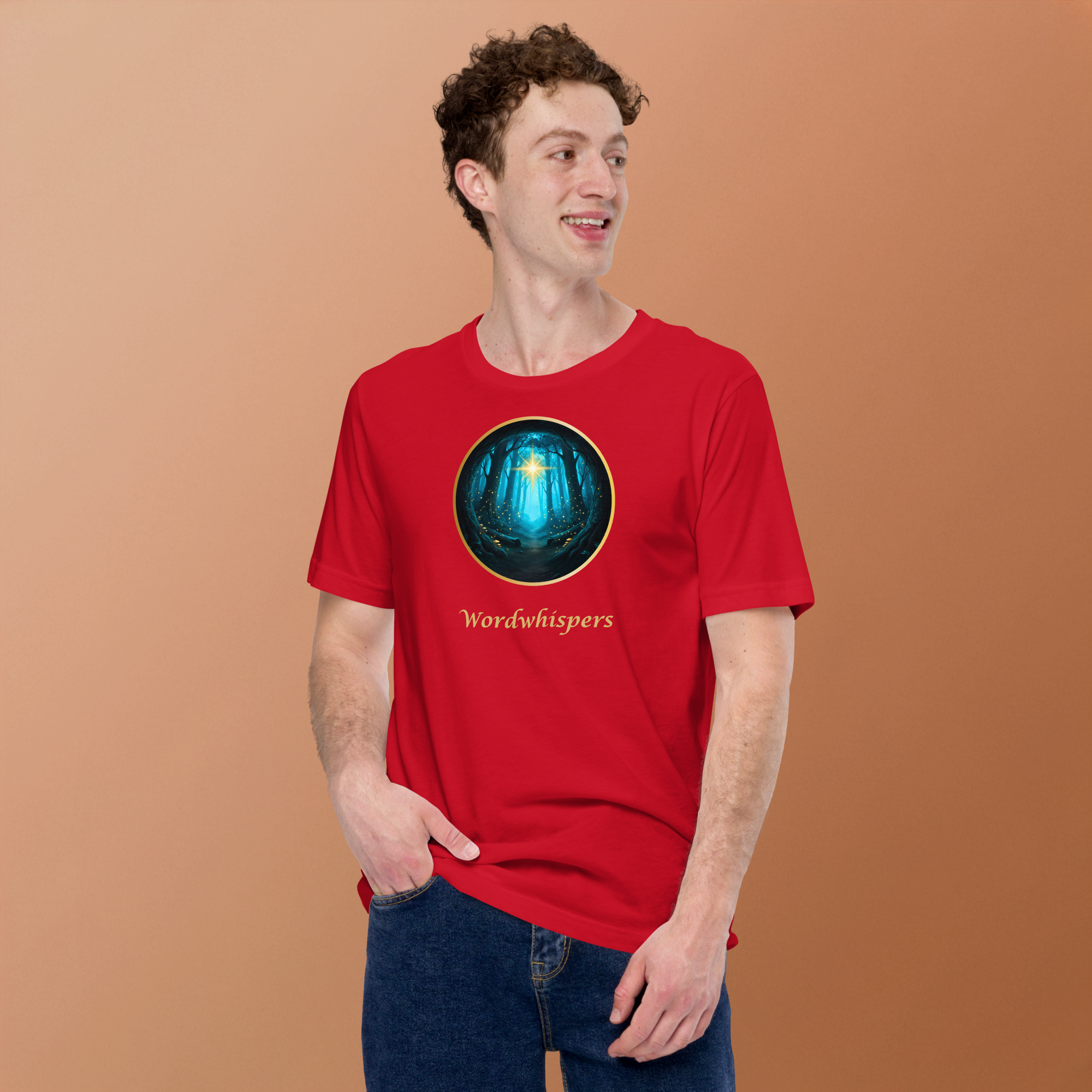 Literary t-shirt - Glimmer of Light design - for readers and writers - unisex - red