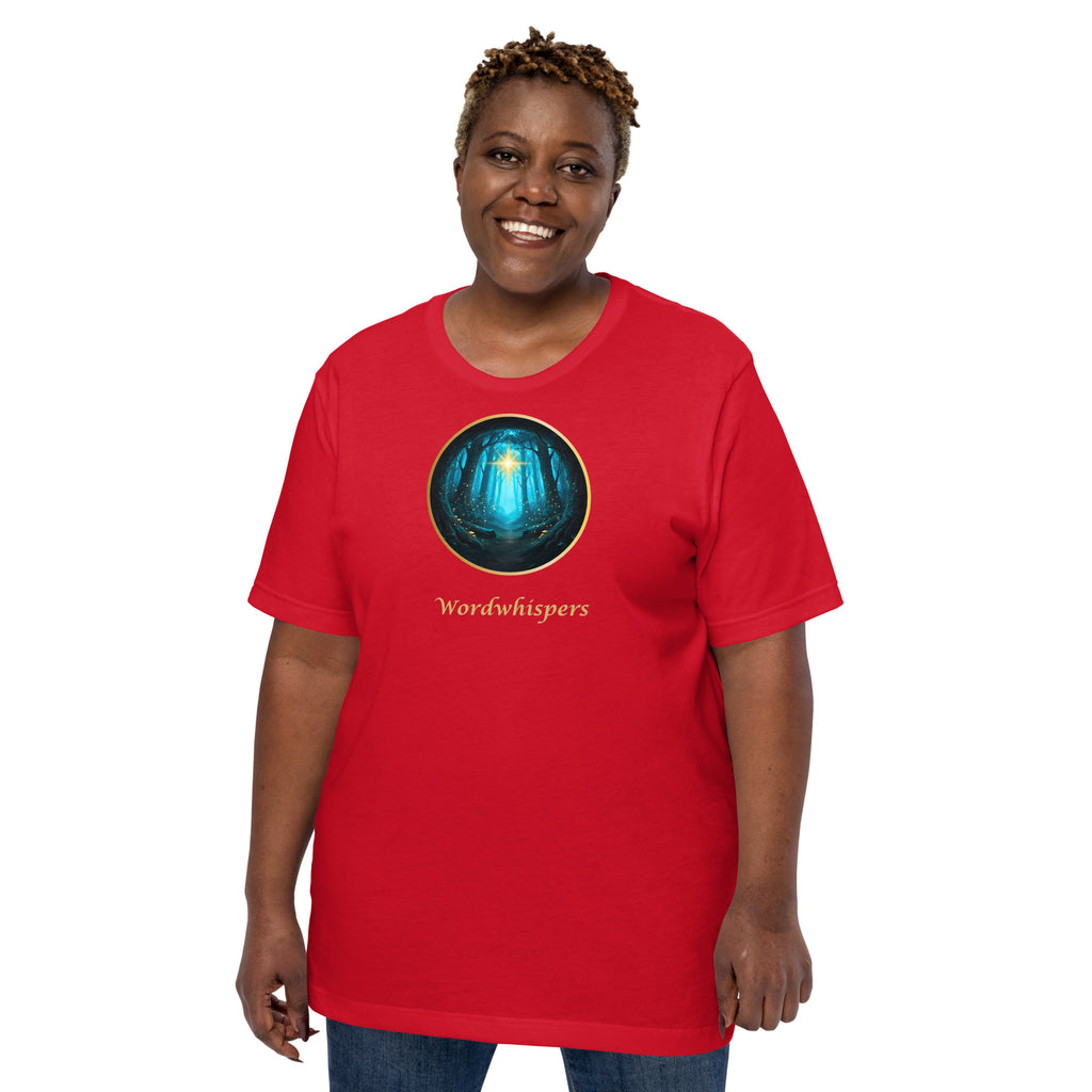 Literary t-shirt - Glimmer of Light design - for readers and writers - unisex - red