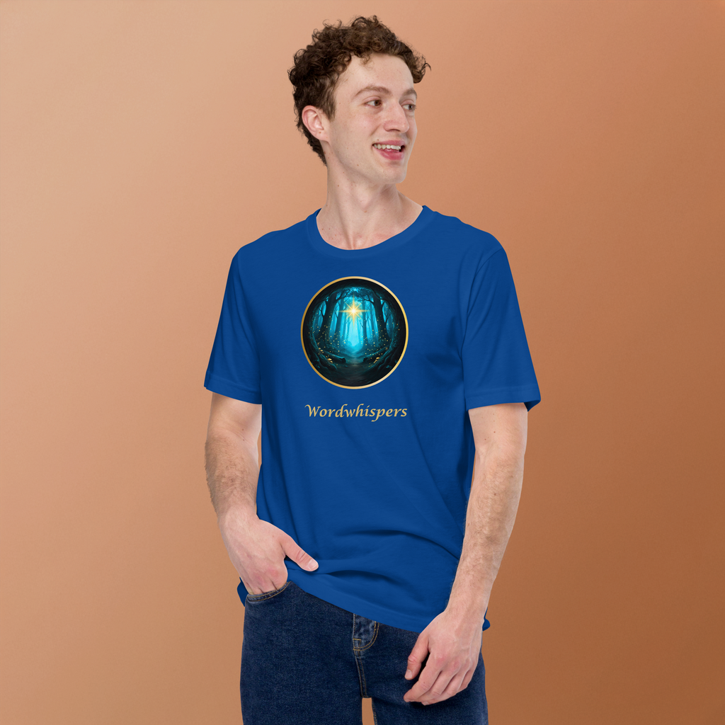 Literary t-shirt - Glimmer of Light design - for readers and writers - unisex - true royal