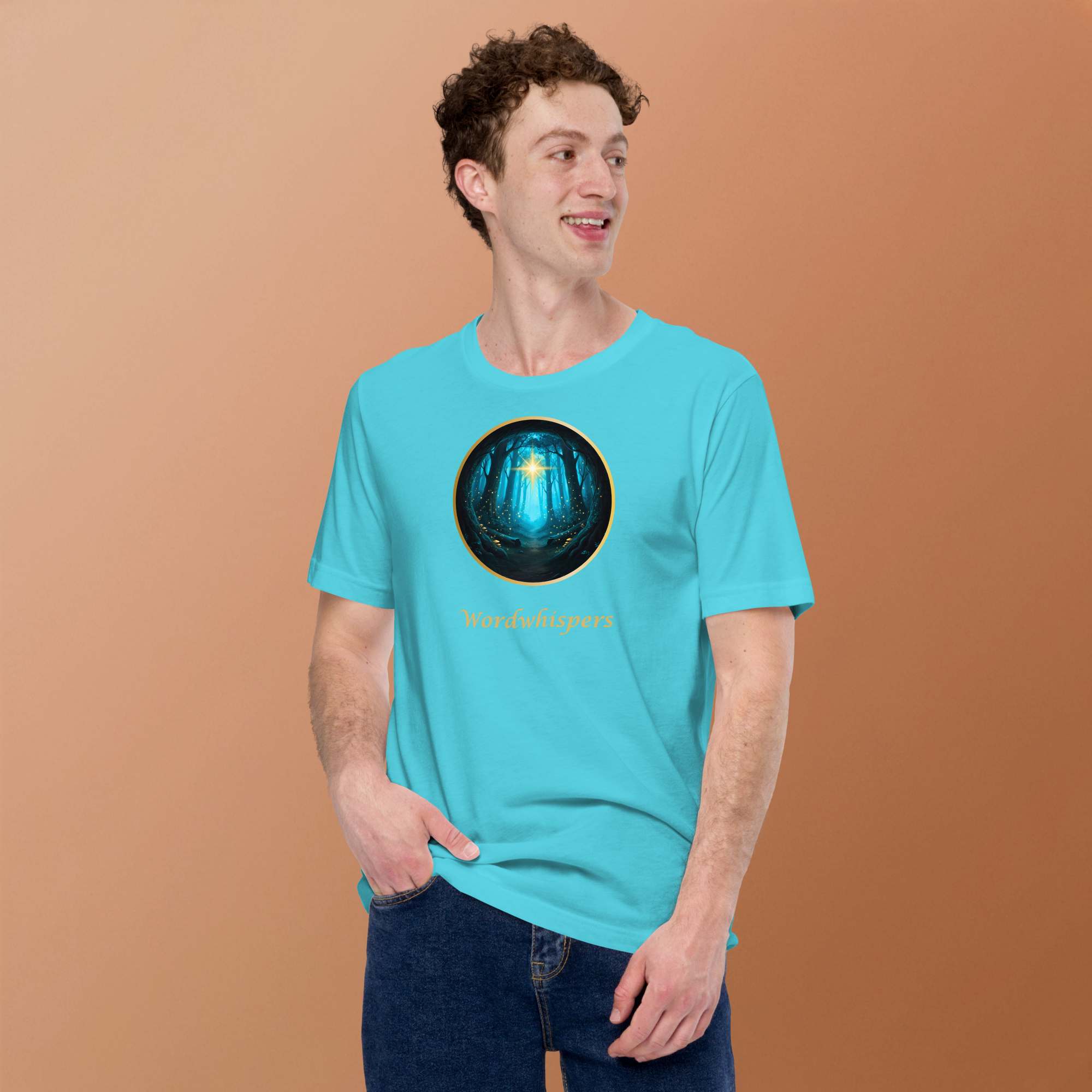 Literary t-shirt - Glimmer of Light design - for readers and writers - unisex - turquoise