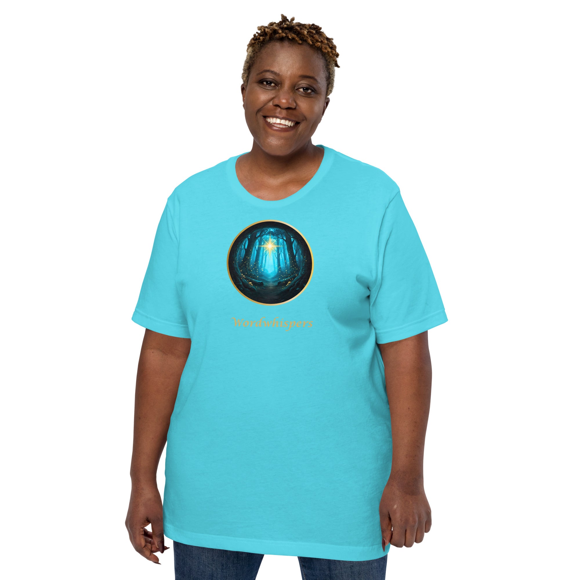 Literary t-shirt - Glimmer of Light design - for readers and writers - unisex - turquoise