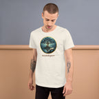 Book lover t-shirt vintage white - Mystical Tree Reflective Waters design - unisex soft style literary tee