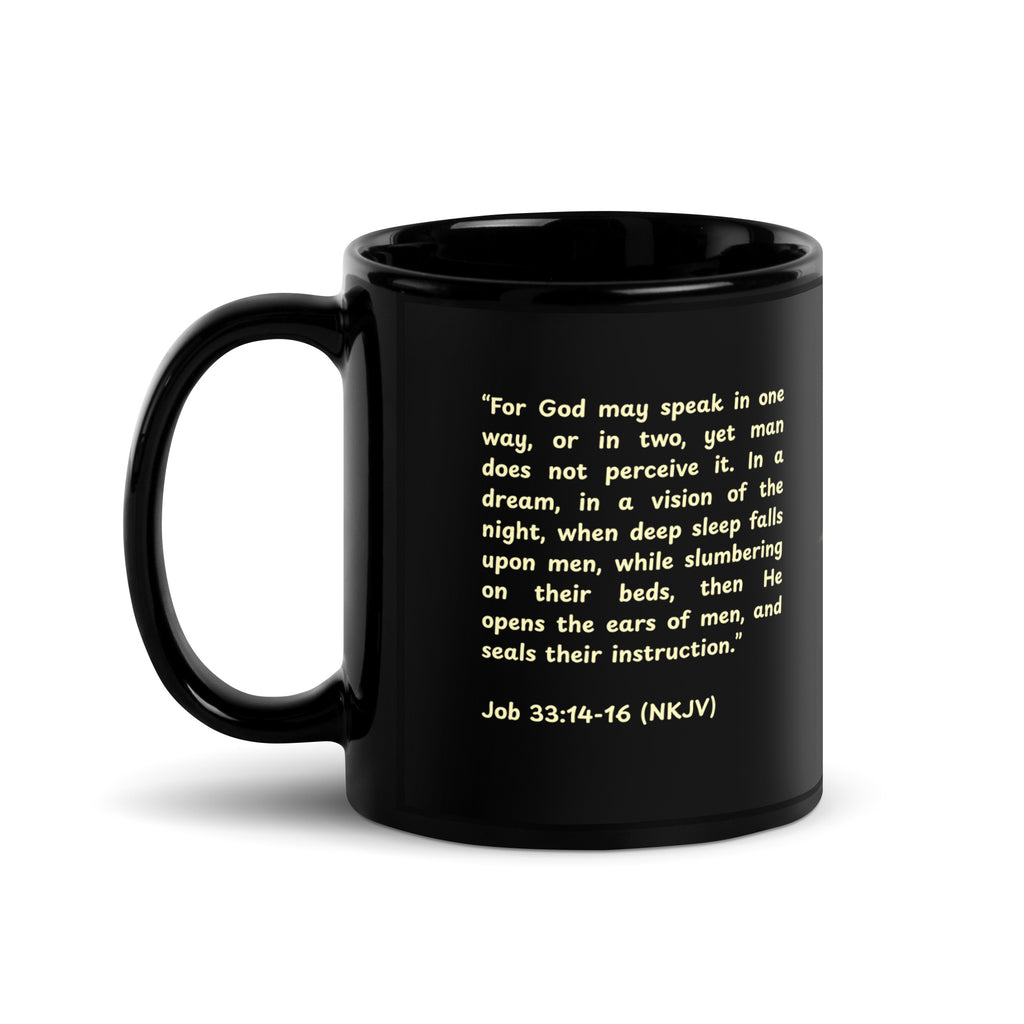 Inspirational mug black - Vision of the Night Job 33 back view - faith gift