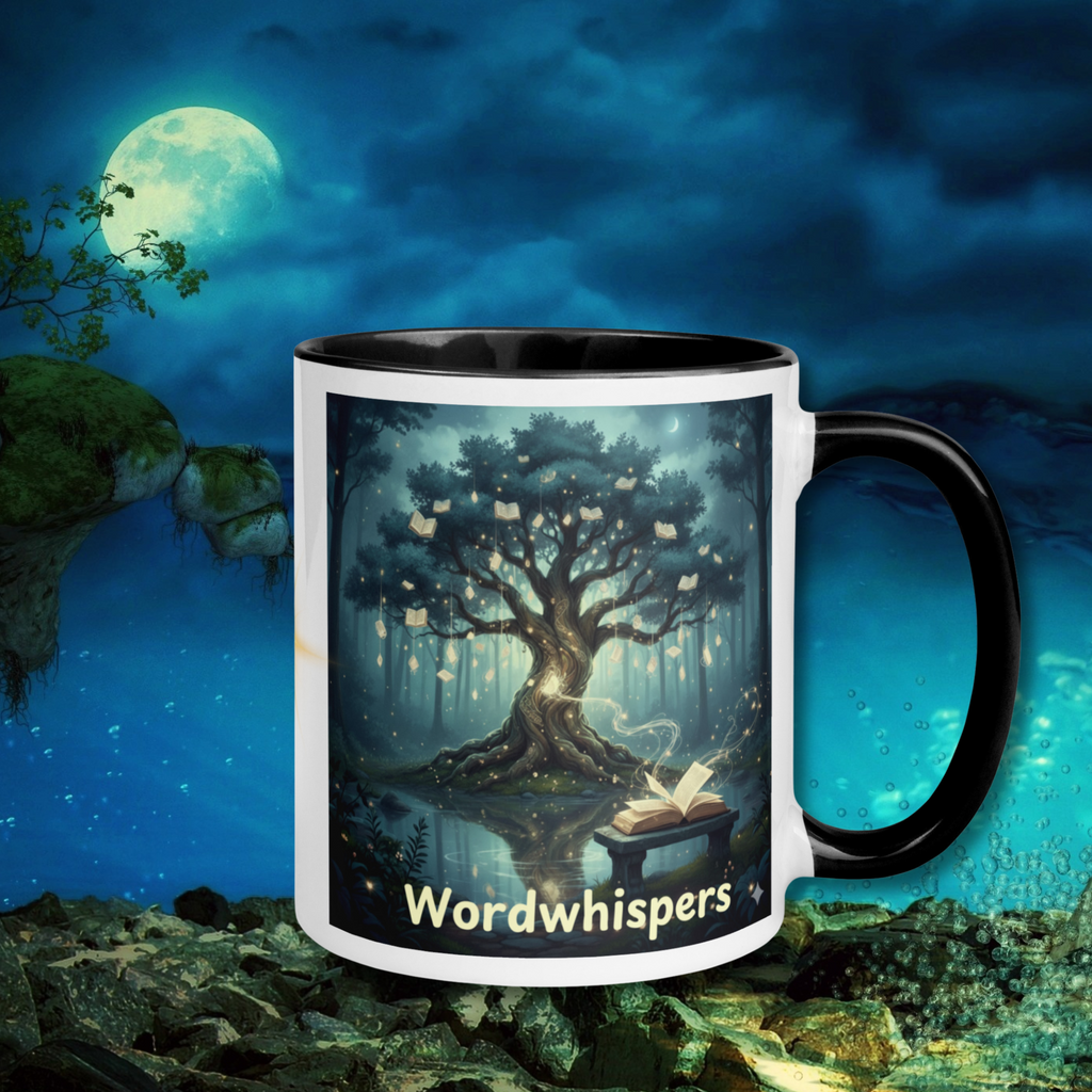 Book lover mug accent - Mystical Tree Glowing Books front view - literary gift