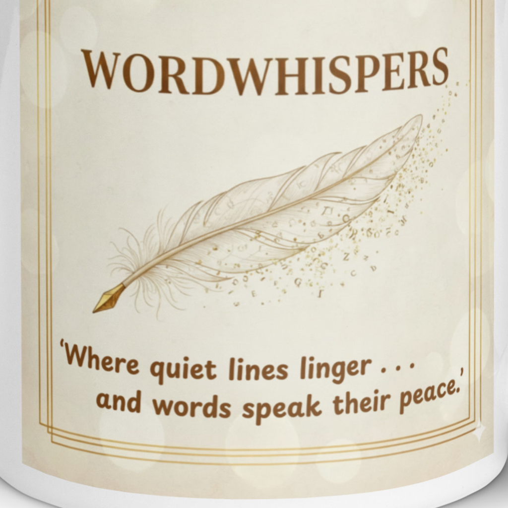 Feather Whisper, white 11oz glossy ceramic mug with delicate feather design