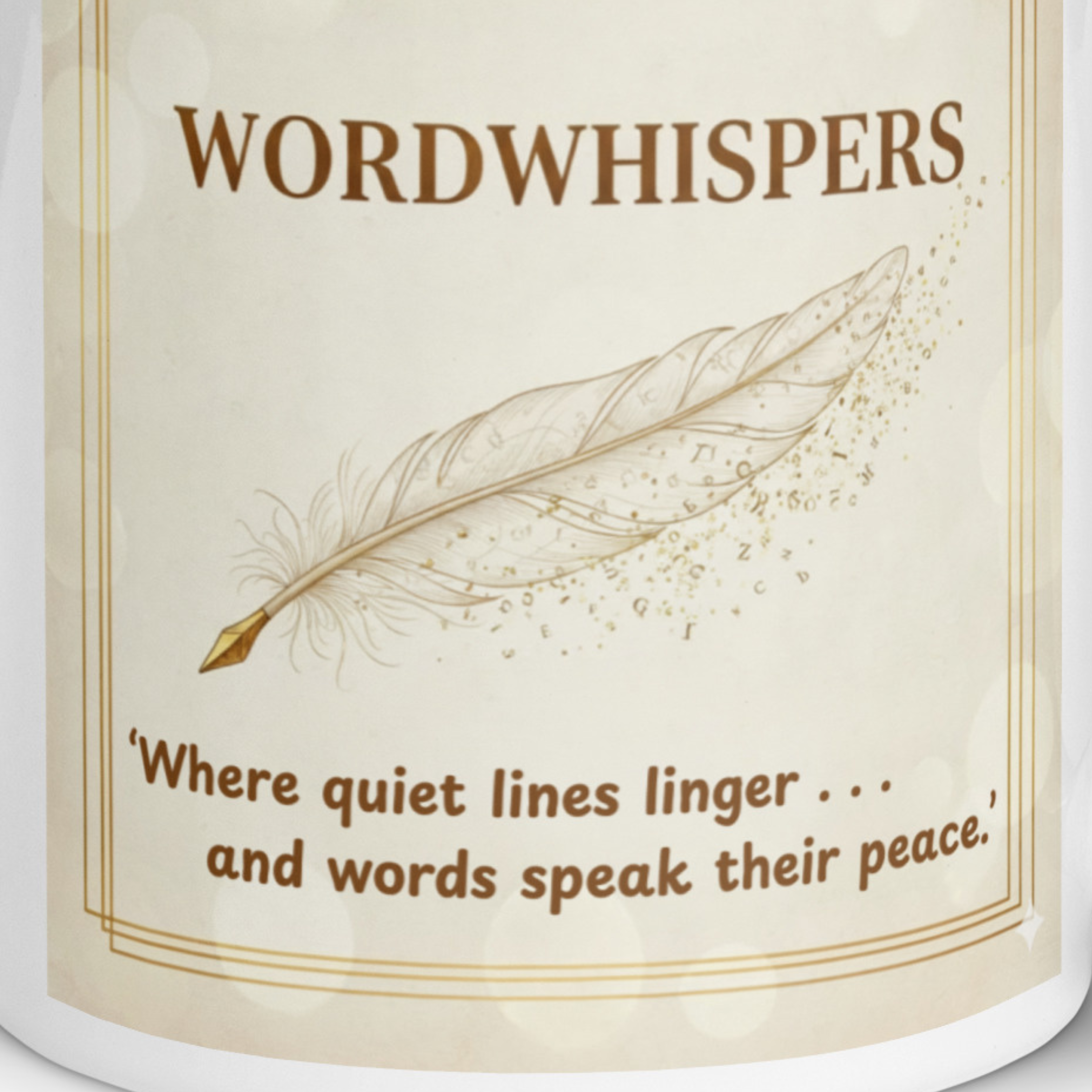 Feather Whisper, white 11oz glossy ceramic mug with delicate feather design
