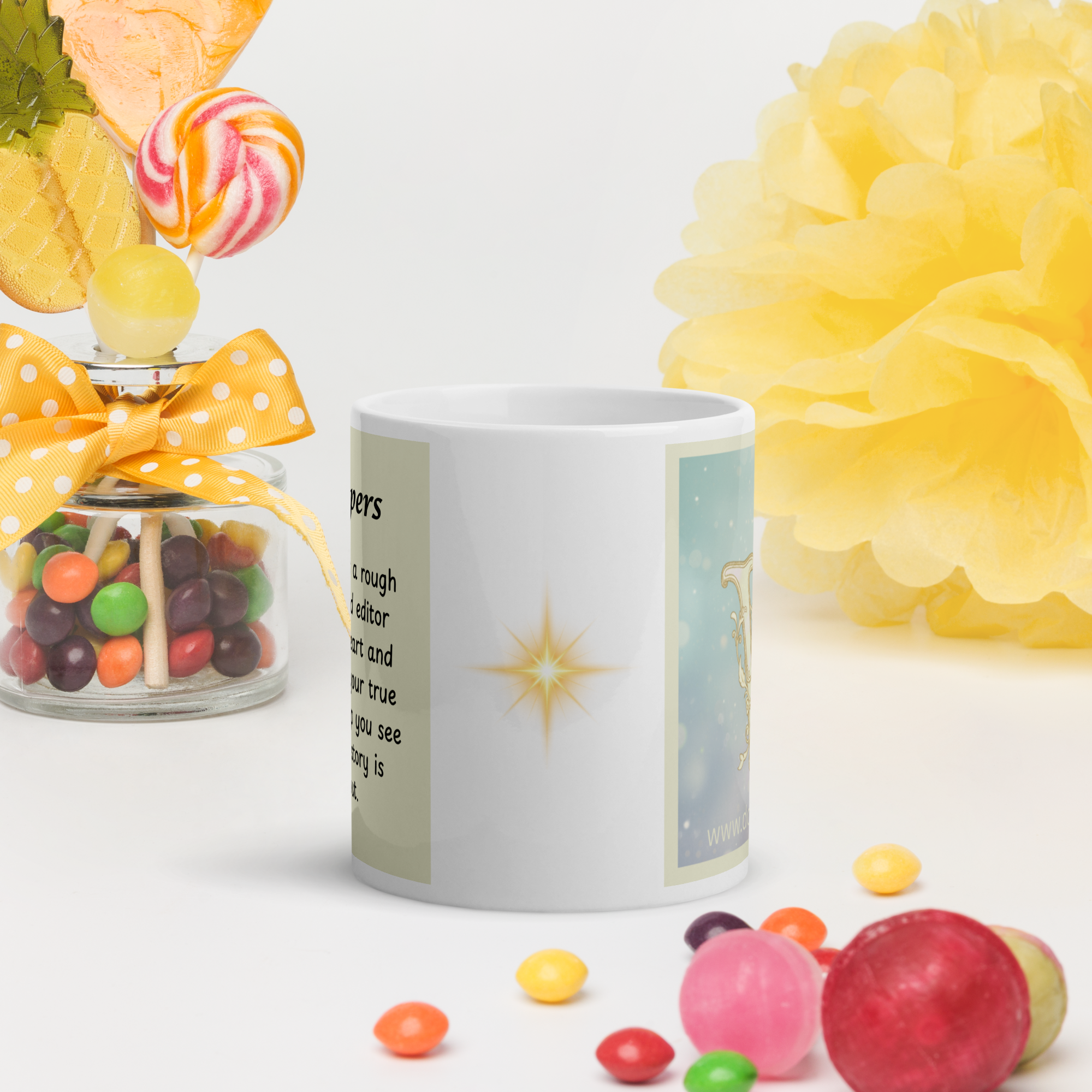 Writer mug white - Chapter 03 The First Draft - lifestyle summer scene