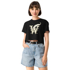 Book lover crop top black - Wordwhispers cream logo front - women's literary apparel