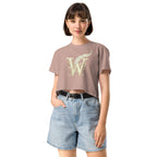 Book lover crop top hazy pink - Wordwhispers cream logo front - women's literary apparel