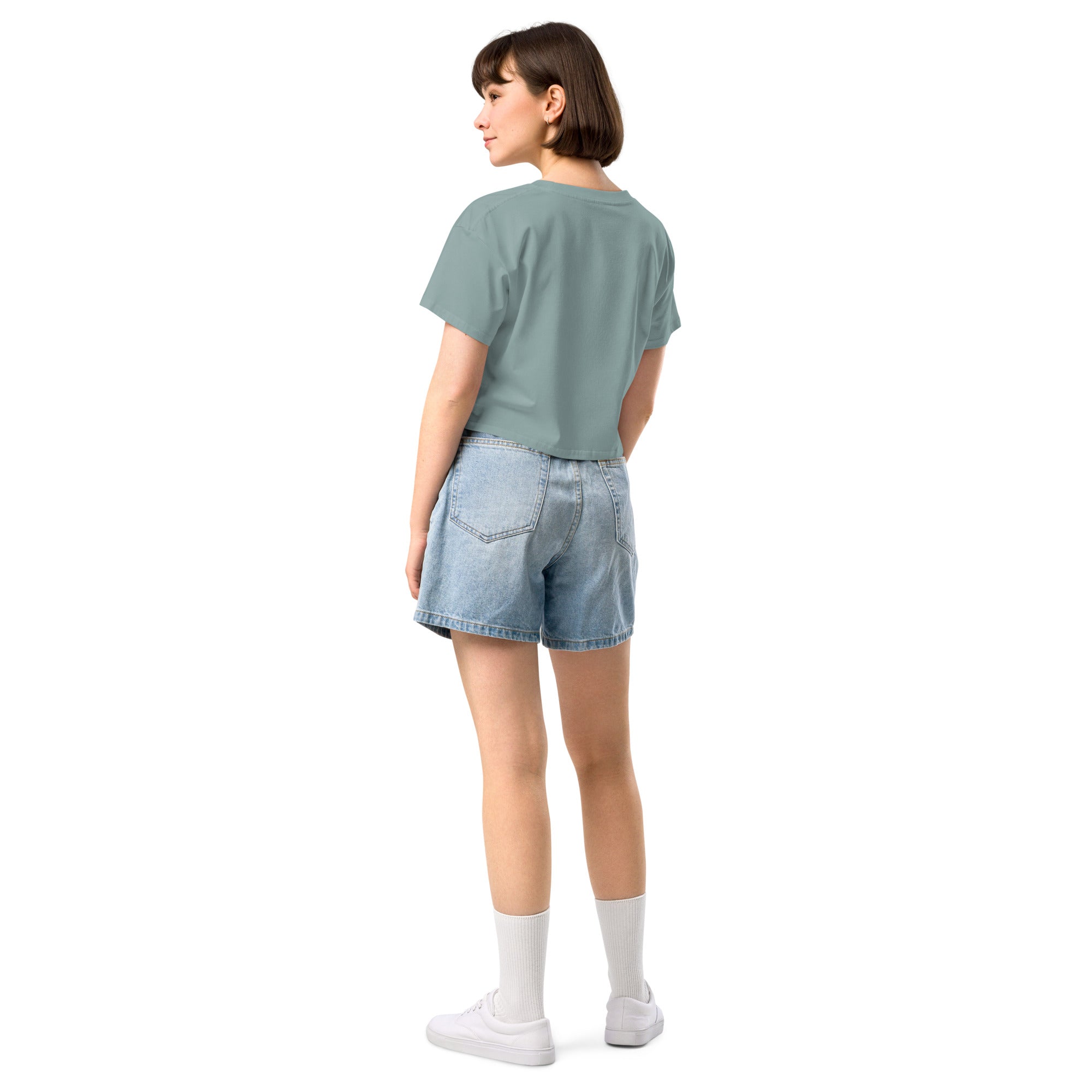 Book lover crop top mineral - back view - women's literary apparel