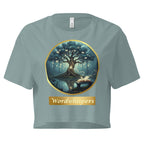 Book lover crop top mineral - Mystical Tree gold ribbon design - women's literary apparel