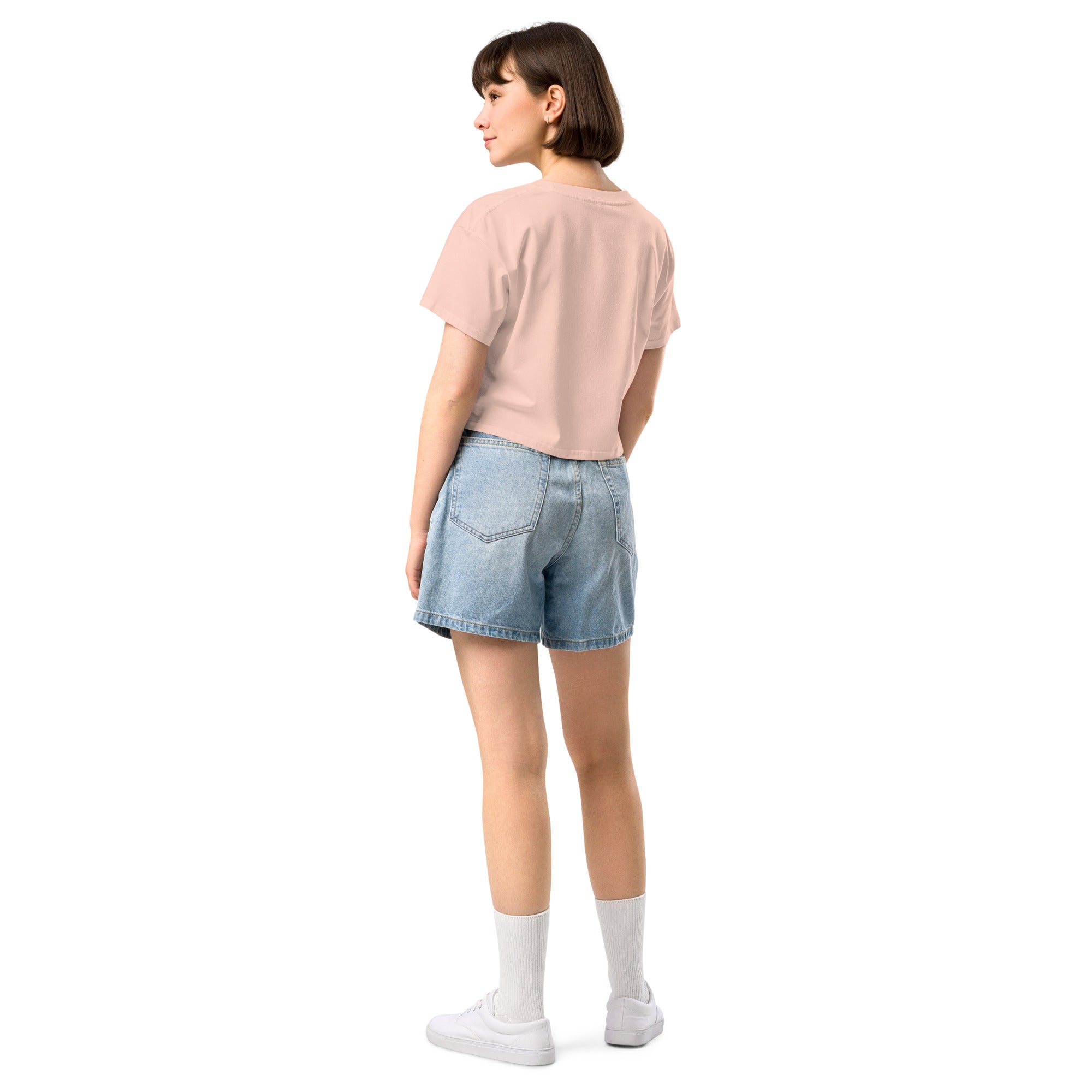 Book lover crop top pale pink - back view - women's literary apparel