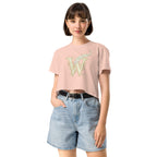 Book lover crop top pale pink - Wordwhispers cream logo front - women's literary apparel