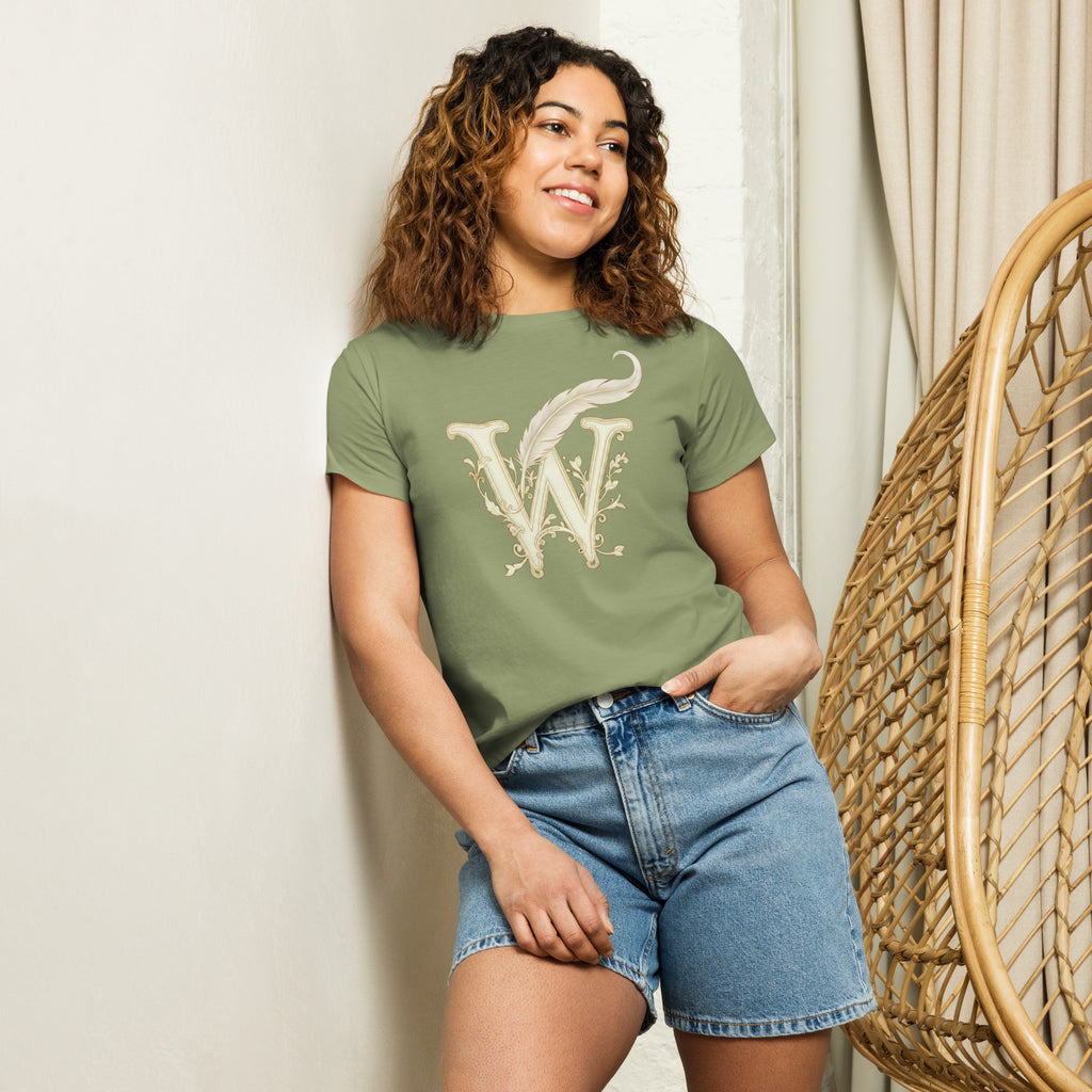 Literary High-Waisted T-Shirt Wordwhispers Signature - Women's - artichoke