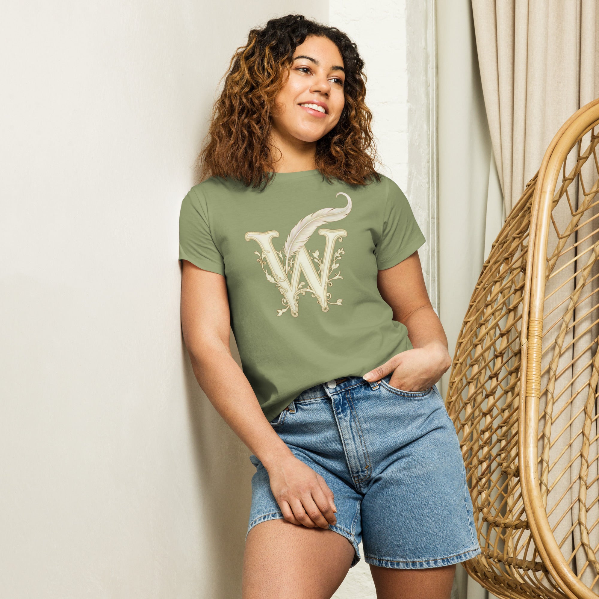 Literary High-Waisted T-Shirt Wordwhispers Signature - Women's - artichoke