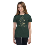 Book lover youth t-shirt with enchanted tree of storybooks design in heather forest