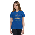 Book lover youth t-shirt with enchanted tree of storybooks design in true royal